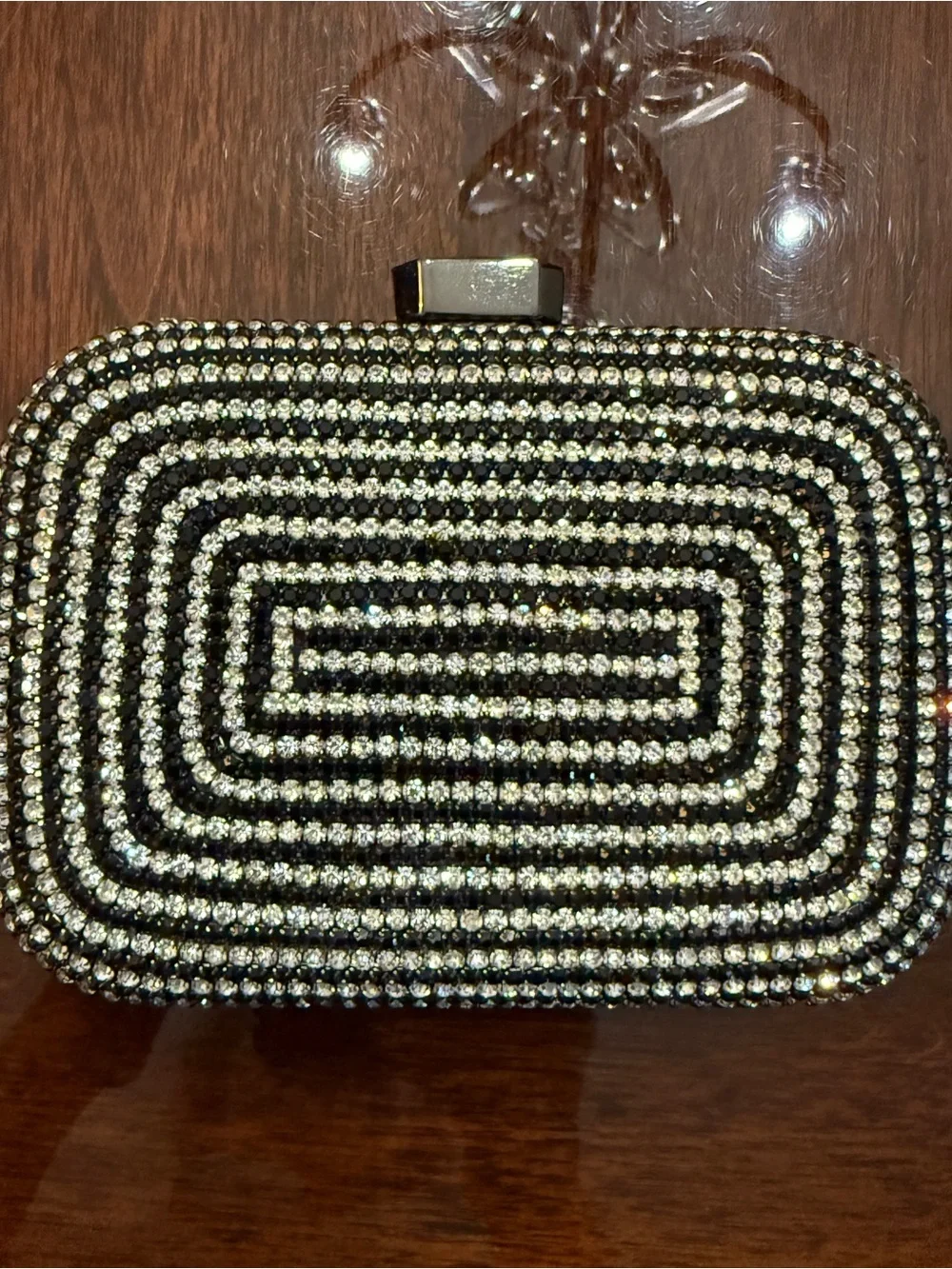 Kate Landry Black and Silver Crystal Spiral Minaudière